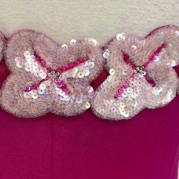 Vintage 90s Louis Fèraud Silk Gown Iridescent Floral Sequins Embroidered Pink 8 - Picture 9 of 10